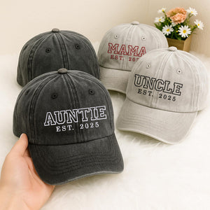 Custom Embroidered Auntie & Uncle Hat, Personalised Aunt Est 2026 Hat, Unisex Baseball Cap, Gift for New Aunts, Baby Announcement Uncle Gift