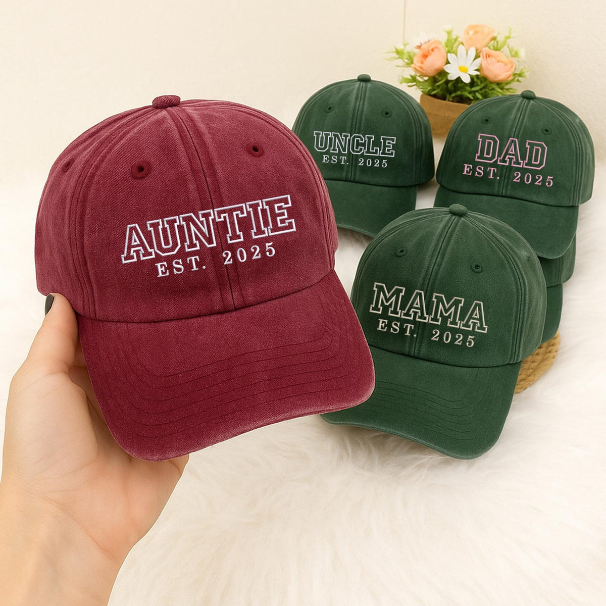 Custom Embroidered Auntie & Uncle Hat, Personalised Aunt Est 2026 Hat, Unisex Baseball Cap, Gift for New Aunts, Baby Announcement Uncle Gift