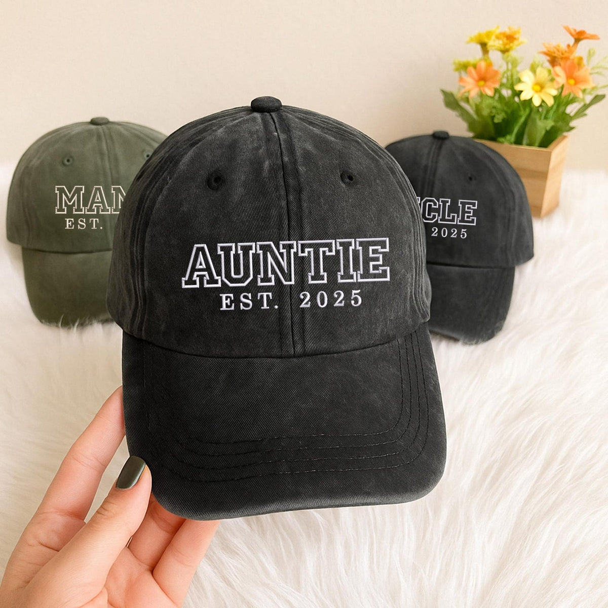 Custom Embroidered Auntie & Uncle Hat, Personalised Aunt Est 2026 Hat, Unisex Baseball Cap, Gift for New Aunts, Baby Announcement Uncle Gift