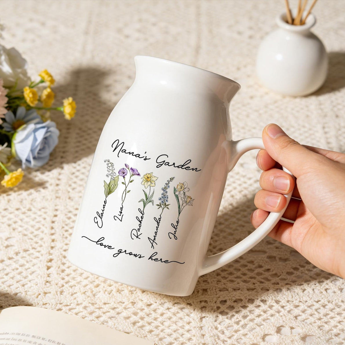 Custom Grandma's Garden Vase,Custom Birth Flower Vase for Mom,Gift for Moms,Best Friend Birthday Gift for Her, Gift for Grandma,