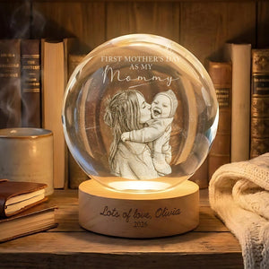 First Father's Day Photo Crystal Ball Night Light, Personalized Dad Gift New Dad Gift 1st Fathers Day Present from Baby Keepsake, Daddy Papa