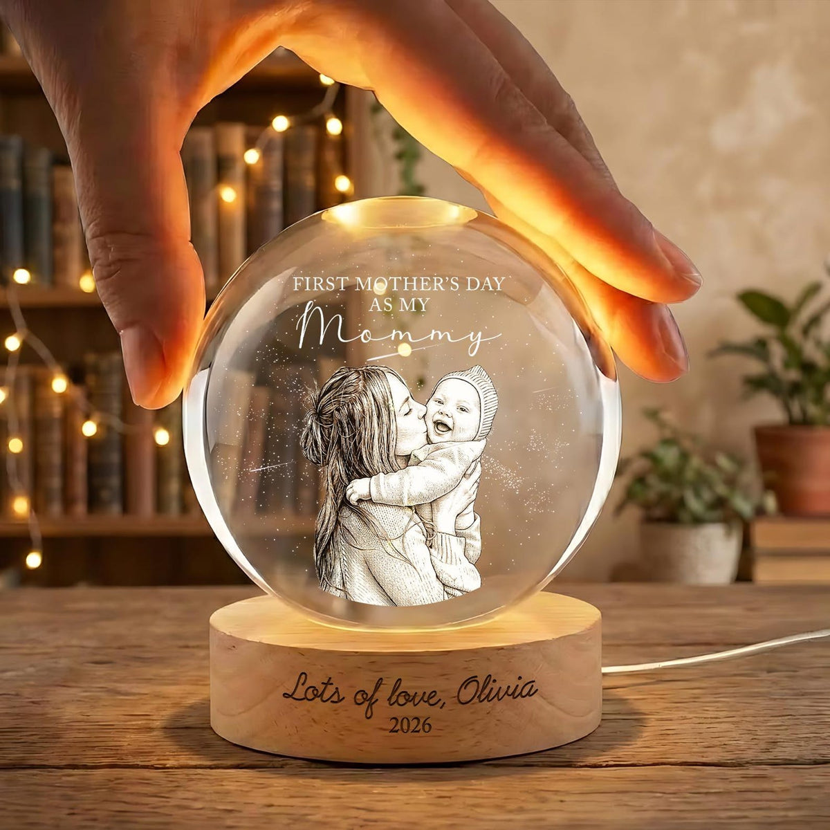 First Mother's Day Photo Crystal Ball Night Light, Personalized Mom Gift New Mom Gift 1st Mothers Day Present from Baby Keepsake, Mama Mom