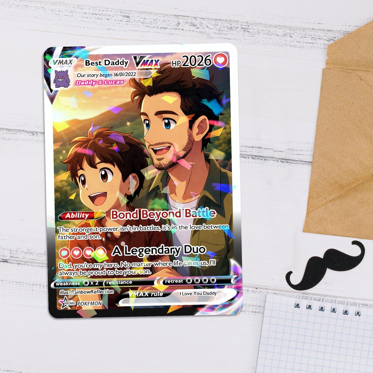 Personalized Poke Family Card, Custom Anniversary & Kid Card, Gift for Dad and Child, Gift for Him, Gift for Parents, Father's Day Gift