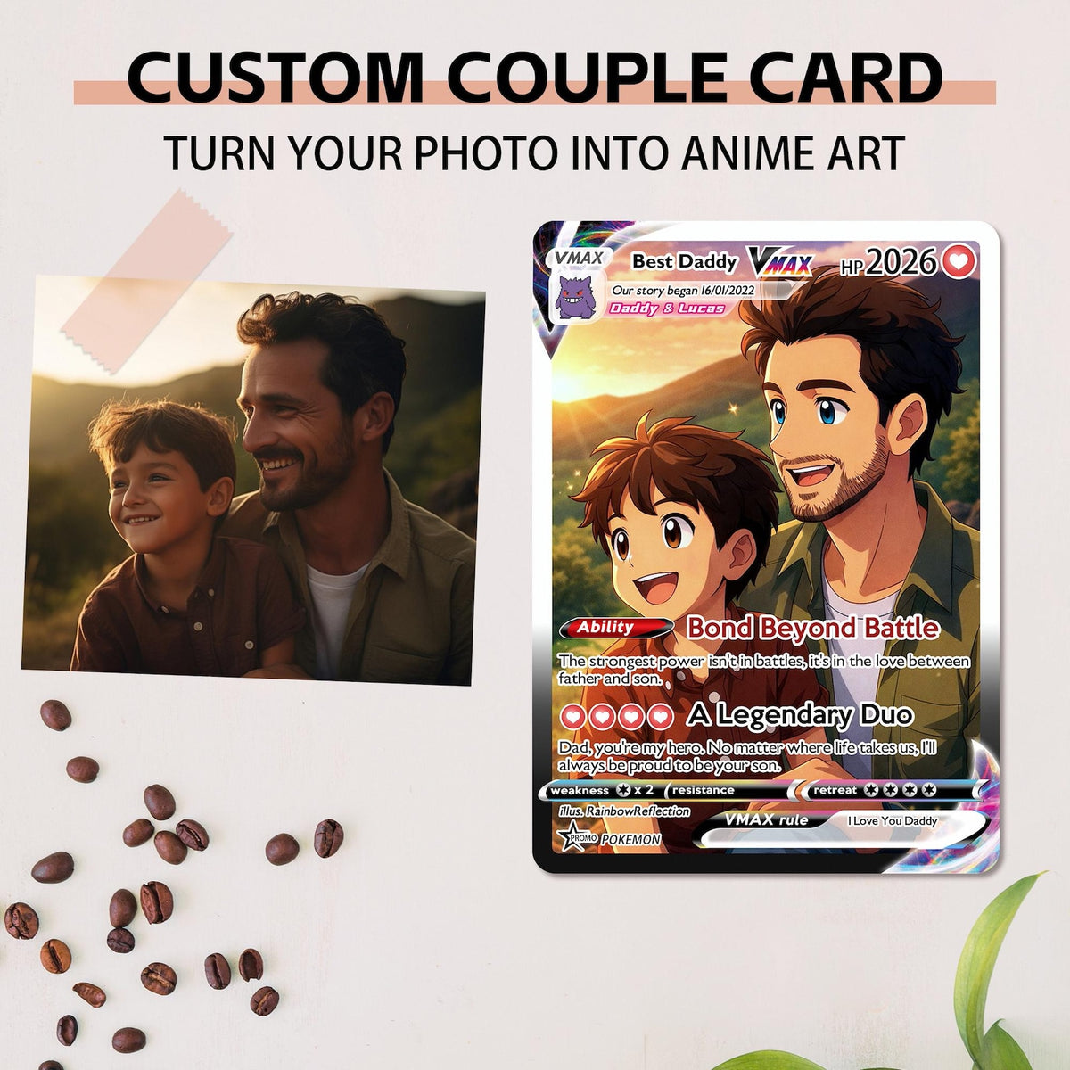 Personalized Poke Family Card, Custom Anniversary & Kid Card, Gift for Dad and Child, Gift for Him, Gift for Parents, Father's Day Gift