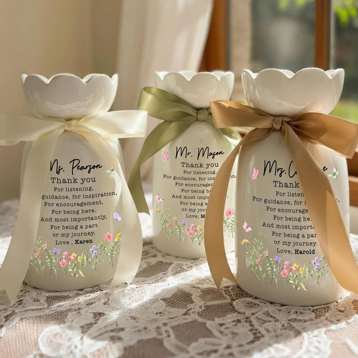 Personalized Teacher Thank You Flower Vase, Teacher Appreciation Gift, Flower Vase Gift for Teacher, Coworker Gift