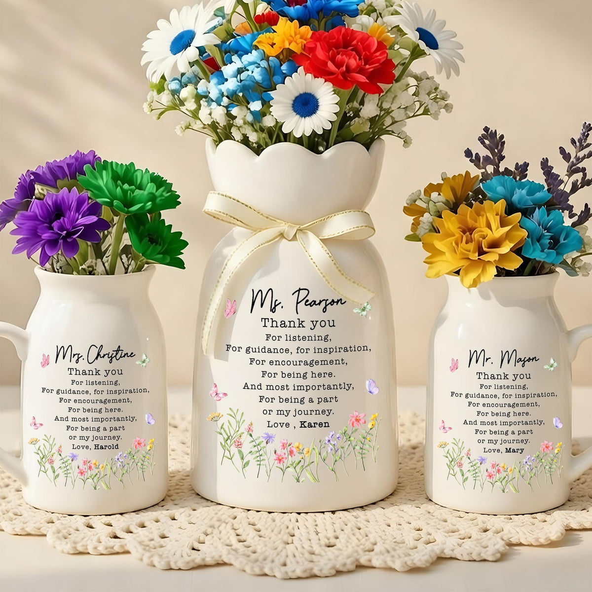 Personalized Teacher Thank You Flower Vase, Teacher Appreciation Gift, Flower Vase Gift for Teacher, Coworker Gift