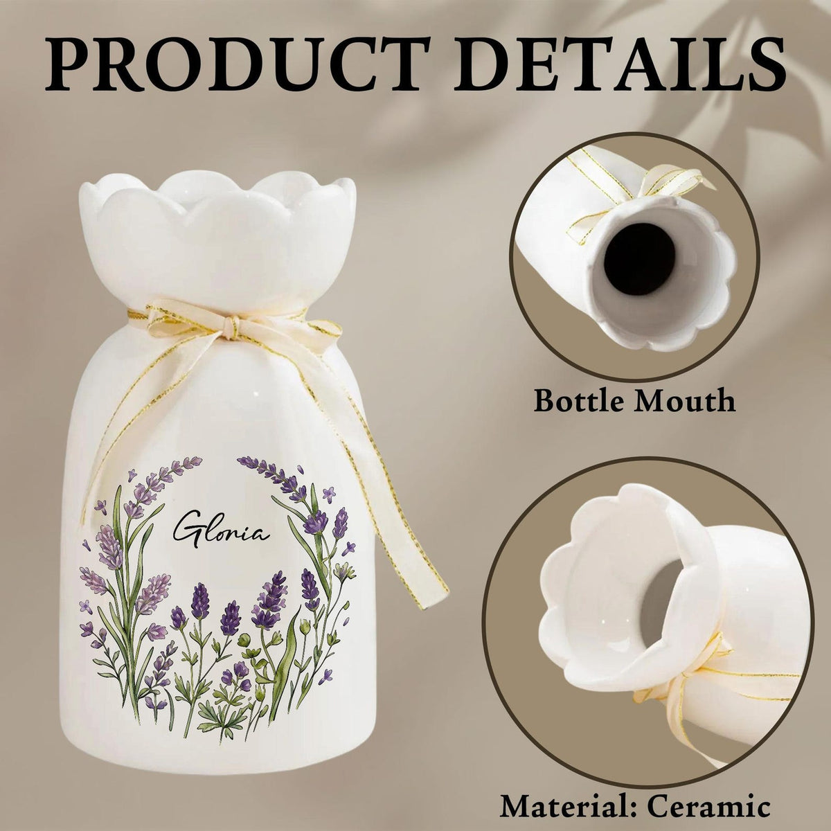 Personalized Floral Name Flower Vase, Ceramic Decorative Vase, Mother's Day Gift for Her, Custom Home Decor, Gift for Mom