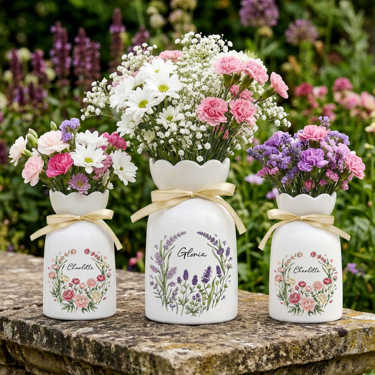 Personalized Floral Name Flower Vase, Ceramic Decorative Vase, Mother's Day Gift for Her, Custom Home Decor, Gift for Mom