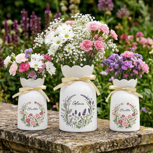 Personalized Floral Name Flower Vase, Ceramic Decorative Vase, Mother's Day Gift for Her, Custom Home Decor, Gift for Mom