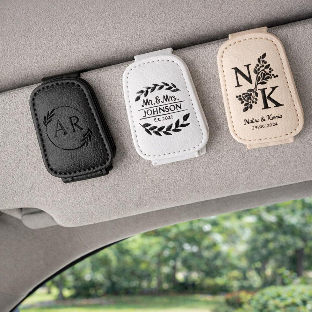 Custom Car Visor Sunglasses Holder, Personalized PU Leather Magnetic Glasses Clip,Car Decoration Gifts