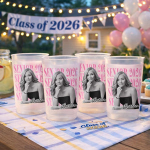Senior 2026 Custom Photo Graduation Cups, Personalized Frosted Plastic Drinkware