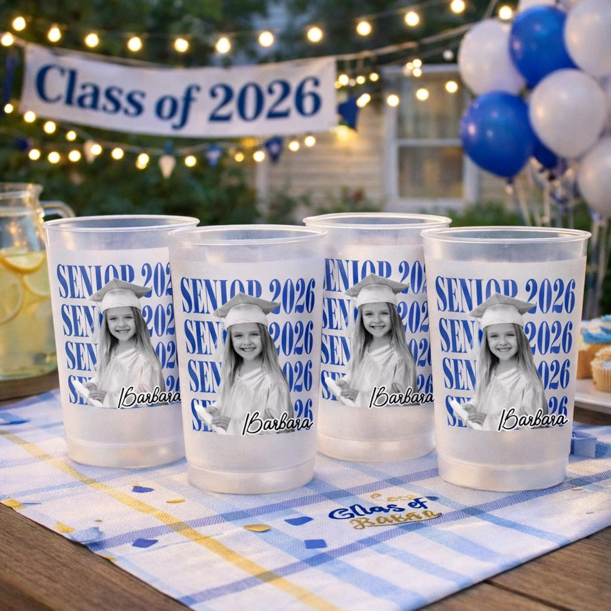 Senior 2026 Custom Photo Graduation Cups, Personalized Frosted Plastic Drinkware