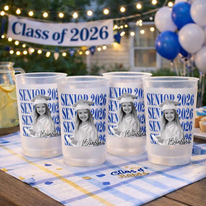 Senior 2026 Custom Photo Graduation Cups, Personalized Frosted Plastic Drinkware