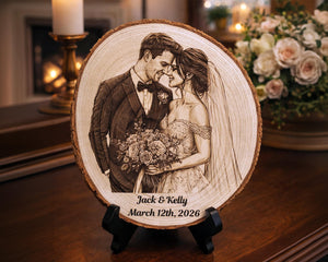 Custom Couple Portrait Wedding Photo Engraved In Live Edge Wood Newlywed Gift Idea Personalized Wedding Gifts For The Couple Gift Ideas