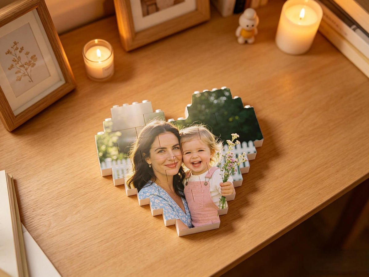 Custom Heart Mom Photo Building Block, Personalized Puzzle Block Puzzle Heart Shape, Building Bricks Puzzle, Photo Gifts Mothers Day Gifts