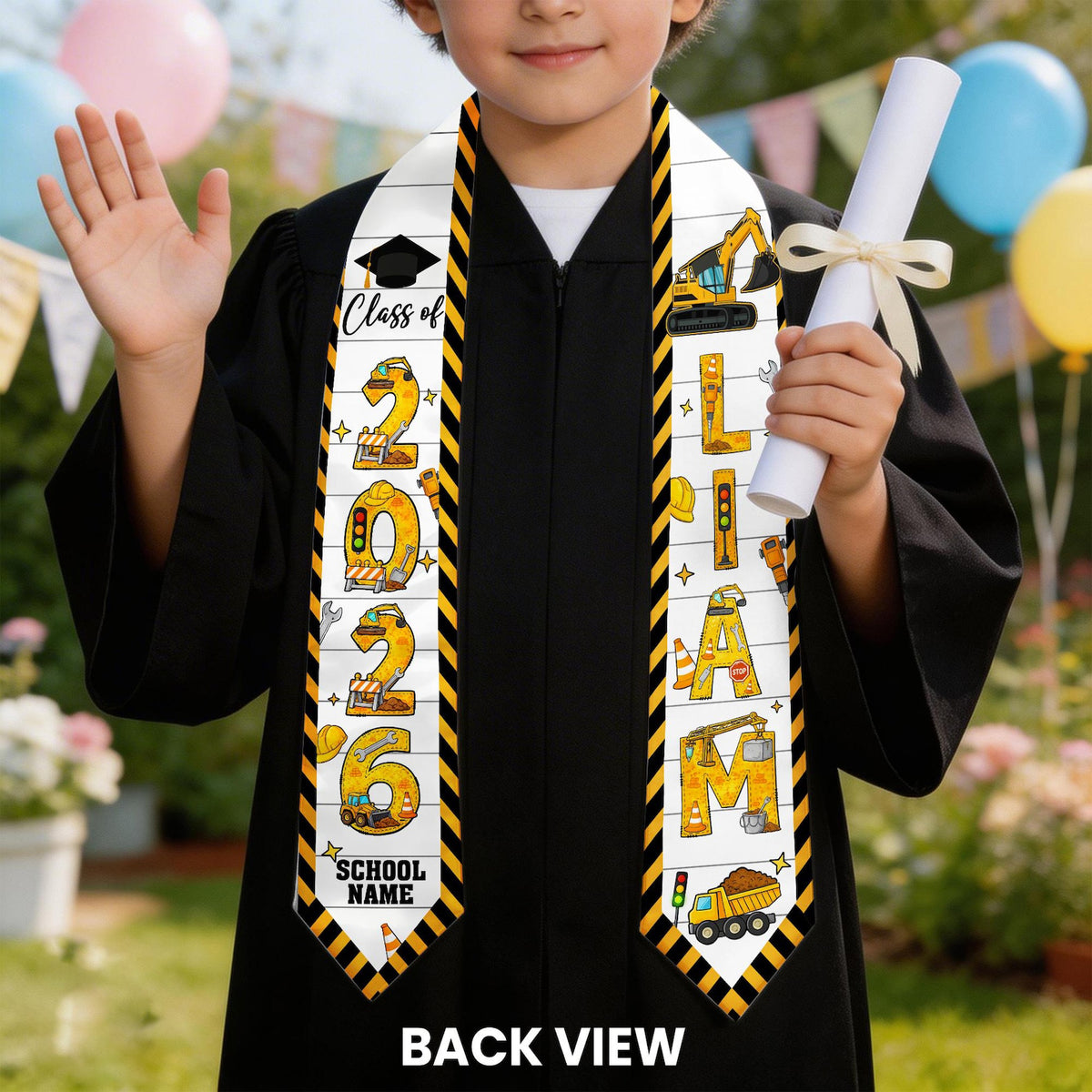 Personalized Kid Graduation Stole, Custom Construction Graduation Stole, Class Of 2026 Sash, Kids Graduation Sash,Preschool Graduation Stole
