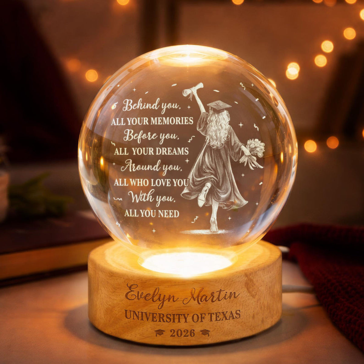 Personalized 2026 Graduation Crystal Ball Night Light, Class of 2026 Graduation Gift, College Grad Gift for Senior, Daughter, 2026 Grad Gift