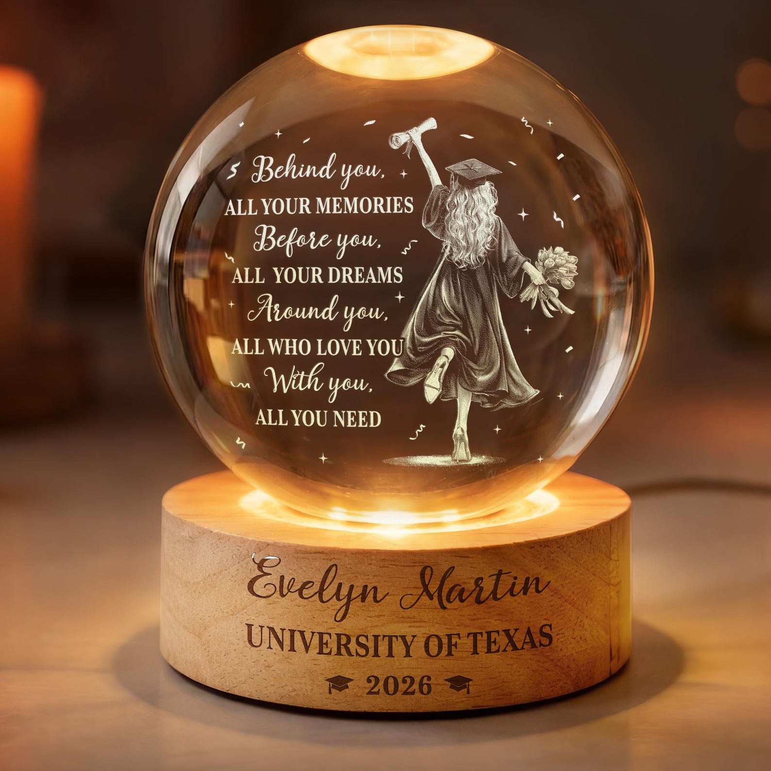 Personalized 2026 Graduation Crystal Ball Night Light, Class of 2026 Graduation Gift, College Grad Gift for Senior, Daughter, 2026 Grad Gift