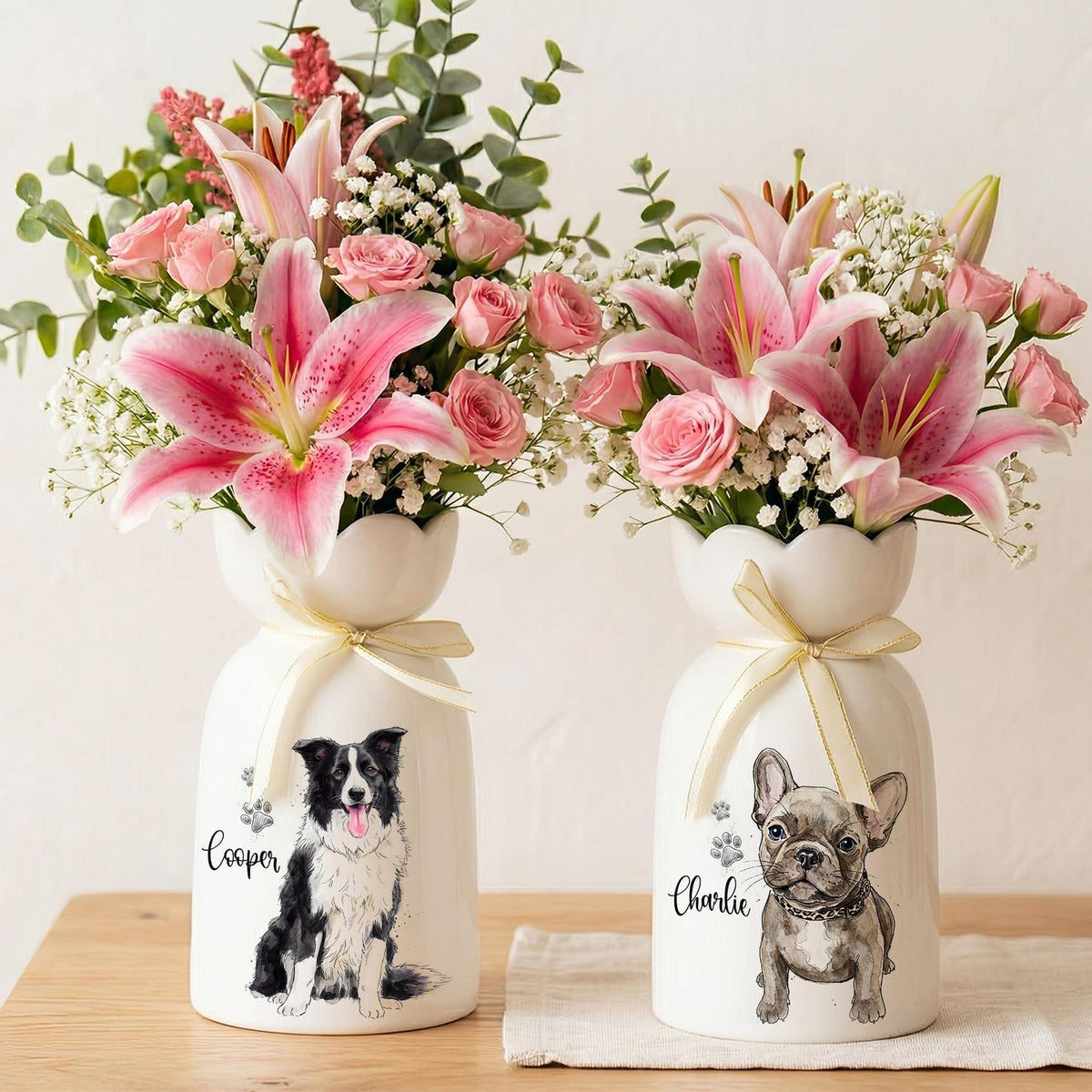 Personalized Pet Watercolor Ceramic Flower Vase, Custom Photo Pet Flower Vase, Pet Lover Gift, Dog Memorial Gift, Cat Keepsake Gift