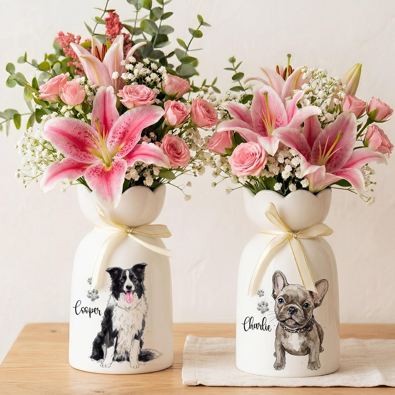 Personalized Pet Watercolor Ceramic Flower Vase, Custom Photo Pet Flower Vase, Pet Lover Gift, Dog Memorial Gift, Cat Keepsake Gift