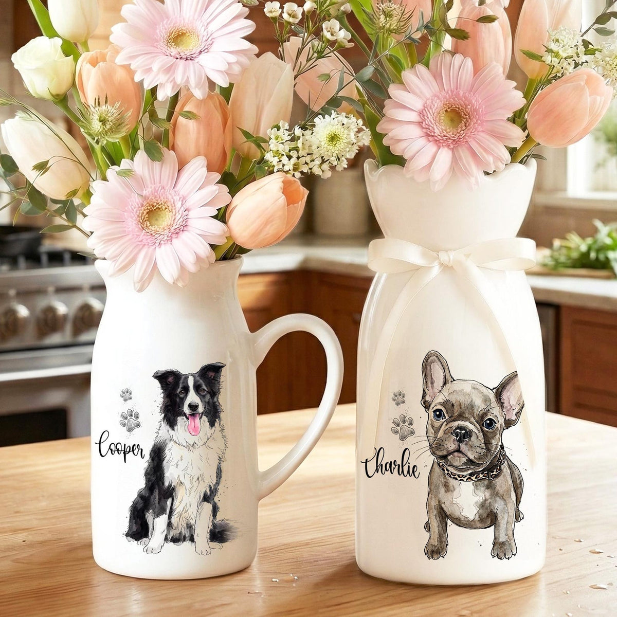 Personalized Pet Watercolor Ceramic Flower Vase, Custom Photo Pet Flower Vase, Pet Lover Gift, Dog Memorial Gift, Cat Keepsake Gift