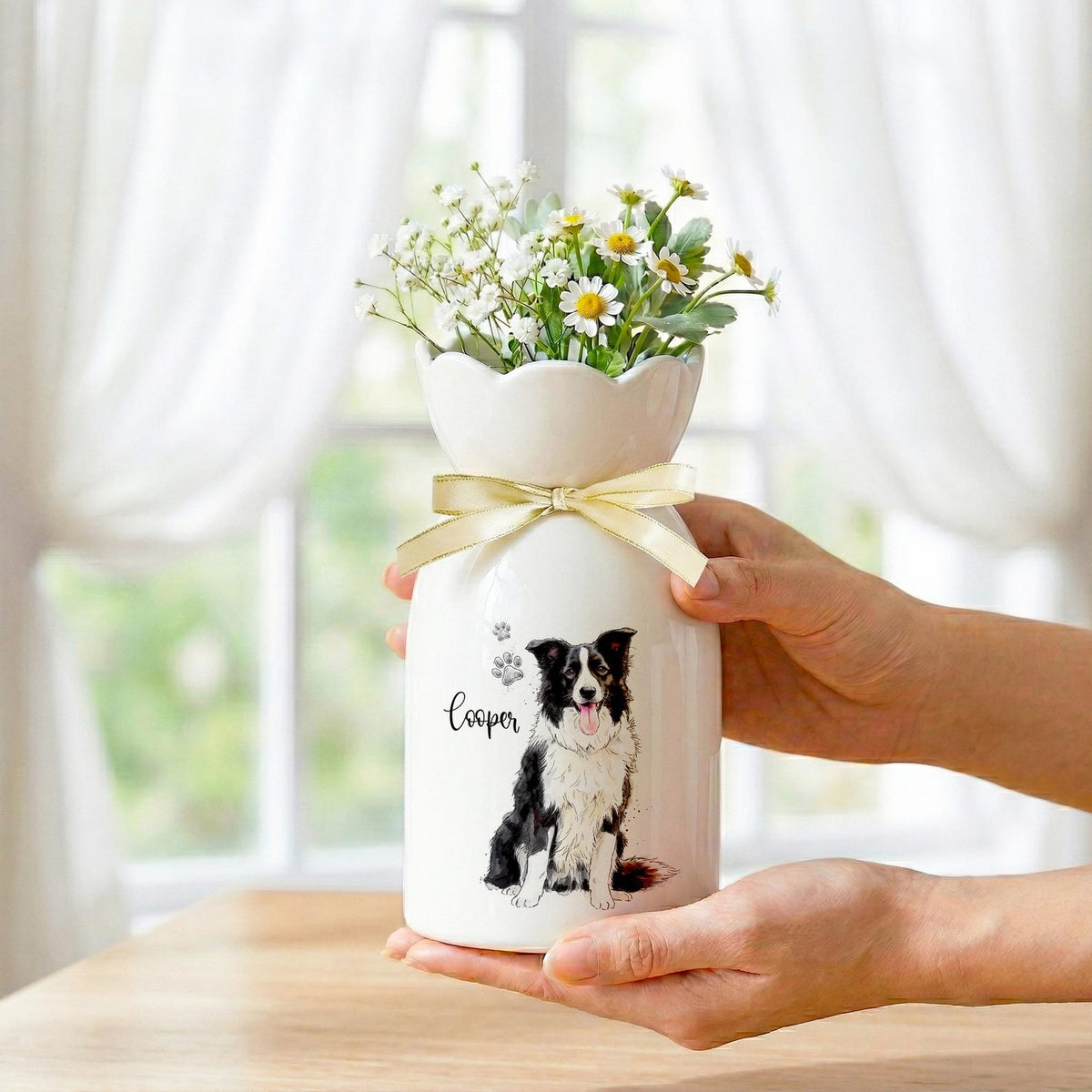 Personalized Pet Watercolor Ceramic Flower Vase, Custom Photo Pet Flower Vase, Pet Lover Gift, Dog Memorial Gift, Cat Keepsake Gift