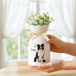 Personalized Pet Watercolor Ceramic Flower Vase, Custom Photo Pet Flower Vase, Pet Lover Gift, Dog Memorial Gift, Cat Keepsake Gift