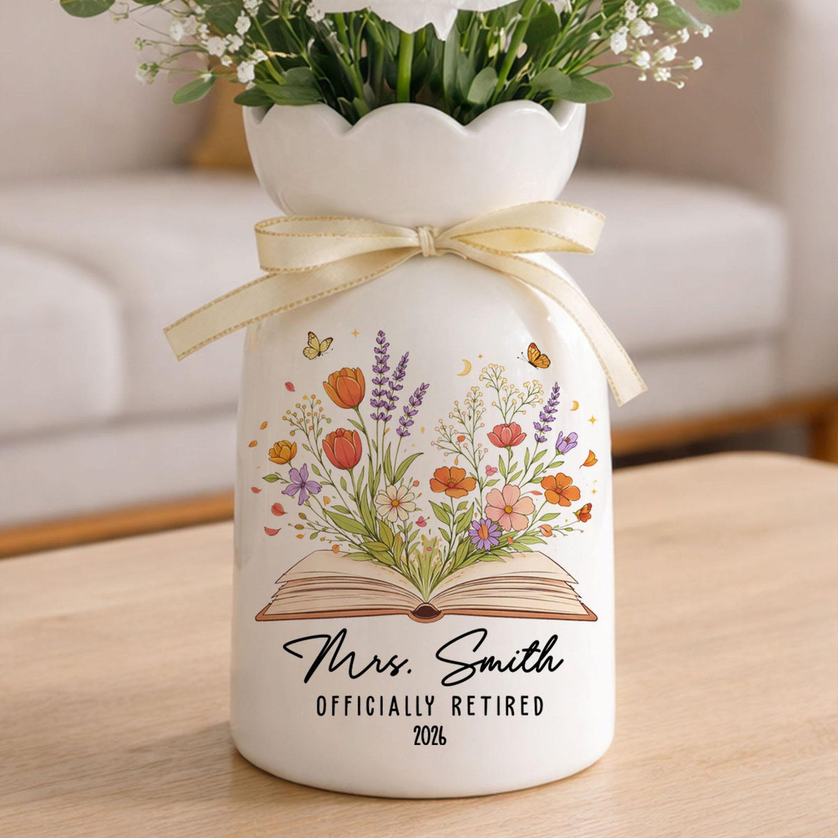 Personalized Retirement Ceramic Flower Vase, Teacher Retirement Gift, Retired Teacher Gift, Retirement Vase Gift, Teacher Appreciation Gift