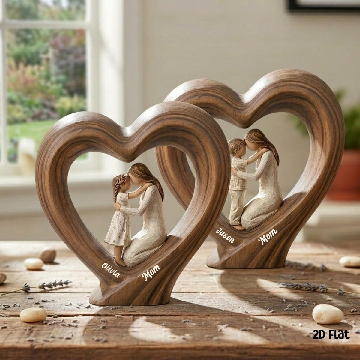 Personalized Mom And Daughter Wooden Heart Block, Mother And Son Gift, Custom Name Family Keepsake Decor, Mom Gift, Mothers Day Gift