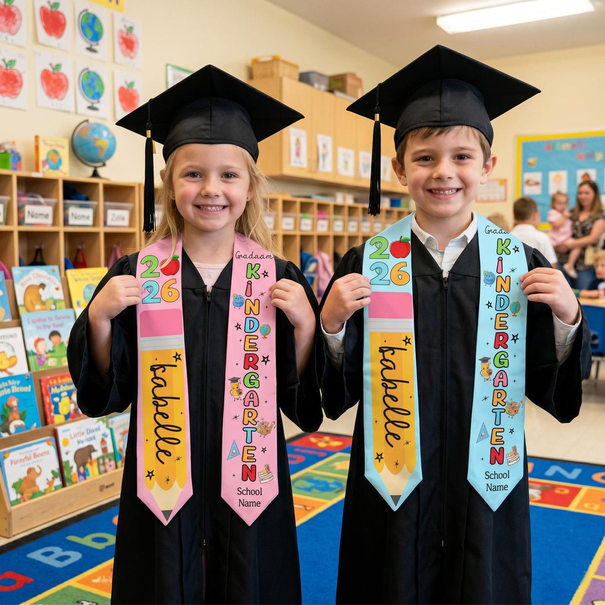 Custom Name Kindergarten Graduation Stole, Personalized Kids Kindergarten Sashes Class of 2026