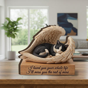 Personalized Tuxedo Cat Memorial Wooden Block: Printed Angel Wings Pet Loss Gift