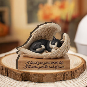 Personalized Tuxedo Cat Memorial Wooden Block: Printed Angel Wings Pet Loss Gift