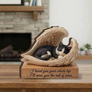 Personalized Tuxedo Cat Memorial Wooden Block: Printed Angel Wings Pet Loss Gift