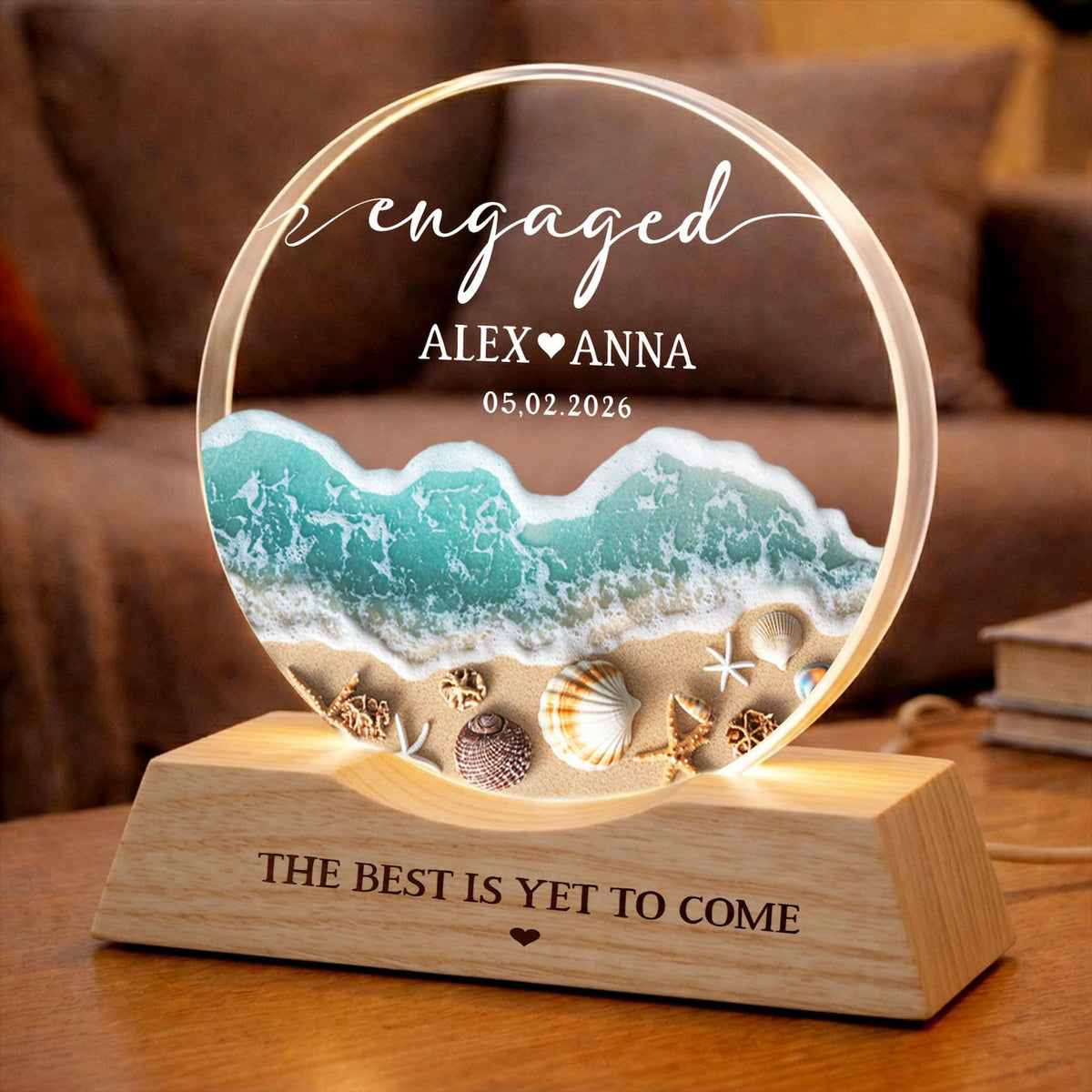 Engagement Gifts, Engaged Wave Night Light, Engagement Gift for Couple, Engagement Keepsake Gift, Couples Gift, Newly Engaged Home Decor