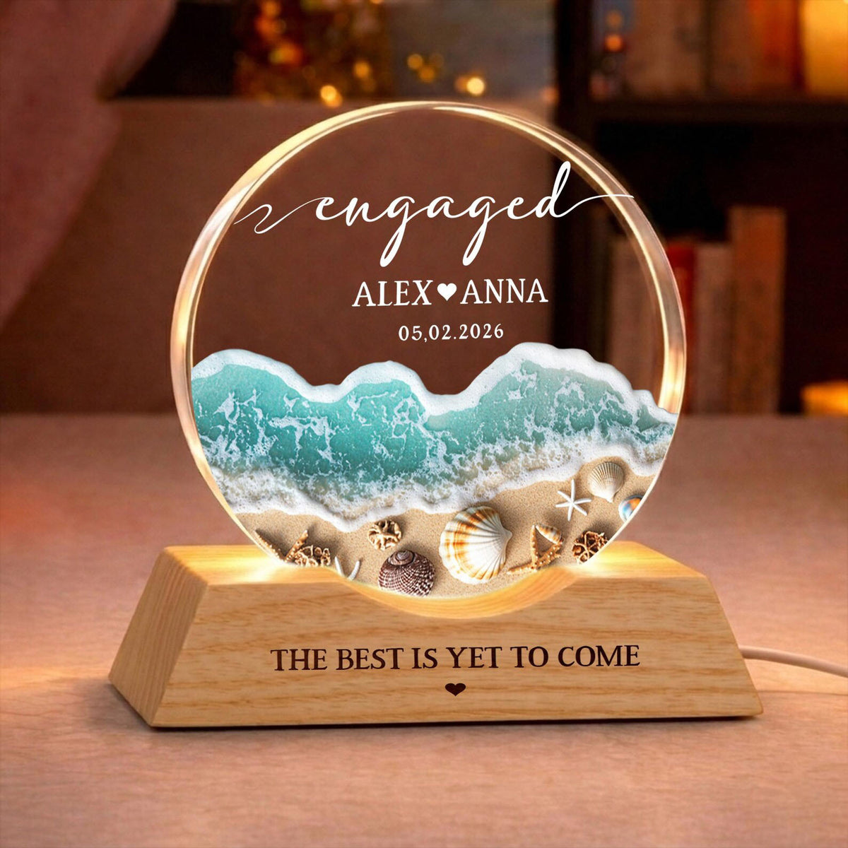 Engagement Gifts, Engaged Wave Night Light, Engagement Gift for Couple, Engagement Keepsake Gift, Couples Gift, Newly Engaged Home Decor