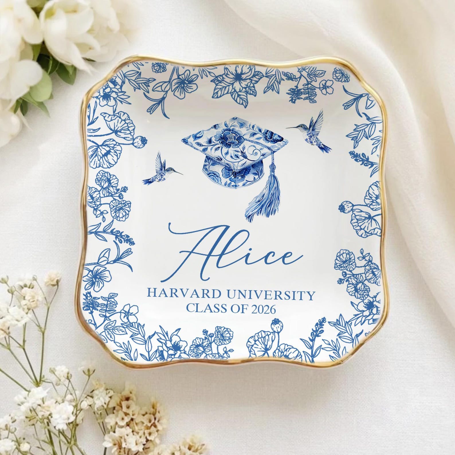 Personalized Graduation Ring Dish,Custom Class Of 2026 Jewelry Trinket Tray, College Grad Gift for Her, Graduation Party Favors
