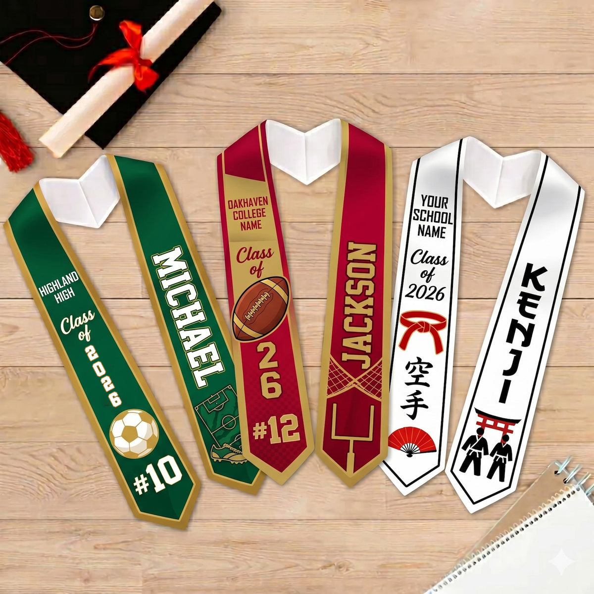 Personalized Senior Graduation Stole: Custom Name and Number, Football Basketball Baseball Senior, Custom Any Sports School Stole