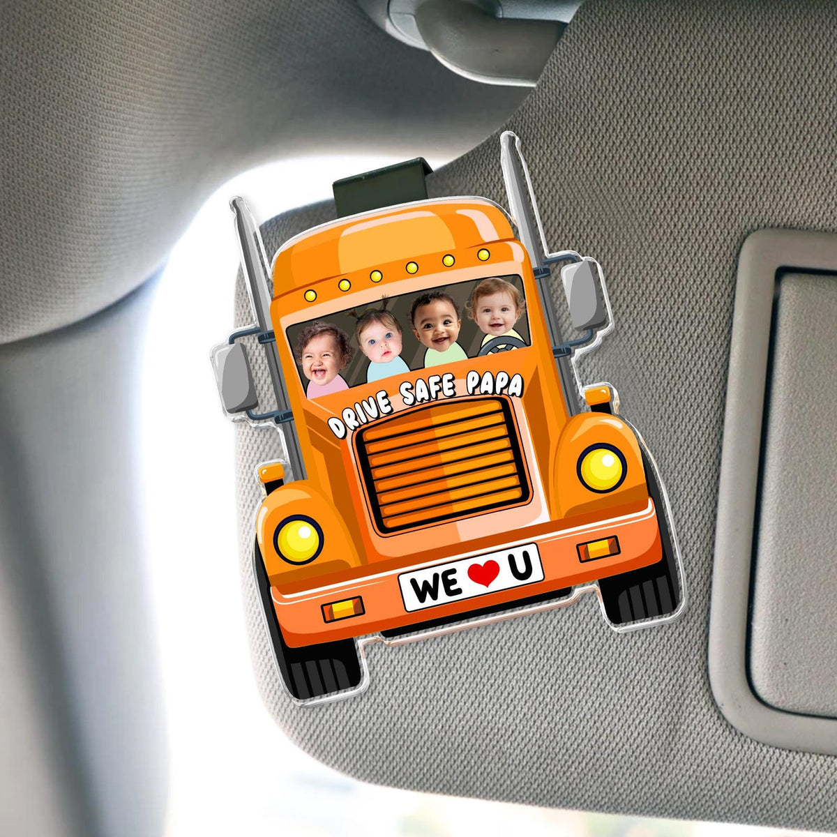 Custom Trucker Kids Photo Car Visor Clip For Dad, Drive Safe Dad Sun Visor Clip, Drive Safe Gift For Grandpa, Father's Day Gift For Husband