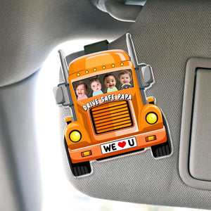 Custom Trucker Kids Photo Car Visor Clip For Dad, Drive Safe Dad Sun Visor Clip, Drive Safe Gift For Grandpa, Father's Day Gift For Husband