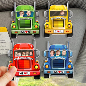Custom Trucker Kids Photo Car Visor Clip For Dad, Drive Safe Dad Sun Visor Clip, Drive Safe Gift For Grandpa, Father's Day Gift For Husband