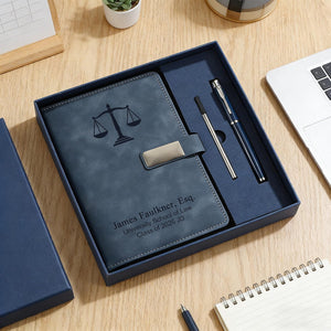 Personalized Law Graduation Gift Set, Custom Leather Journal & Pen, Lawyer Gift for Men, Class of 2026 JD Grad Gift