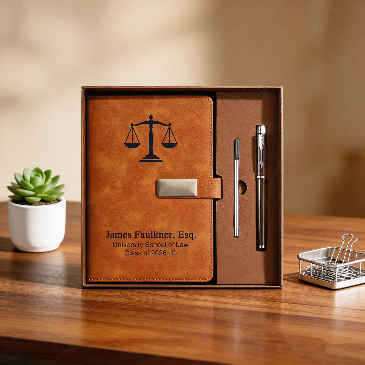 Personalized Law Graduation Gift Set, Custom Leather Journal & Pen, Lawyer Gift for Men, Class of 2026 JD Grad Gift