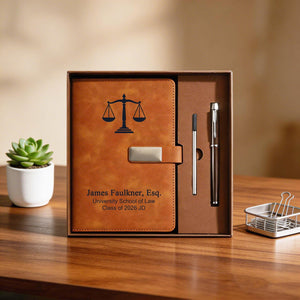 Personalized Law Graduation Gift Set, Custom Leather Journal & Pen, Lawyer Gift for Men, Class of 2026 JD Grad Gift