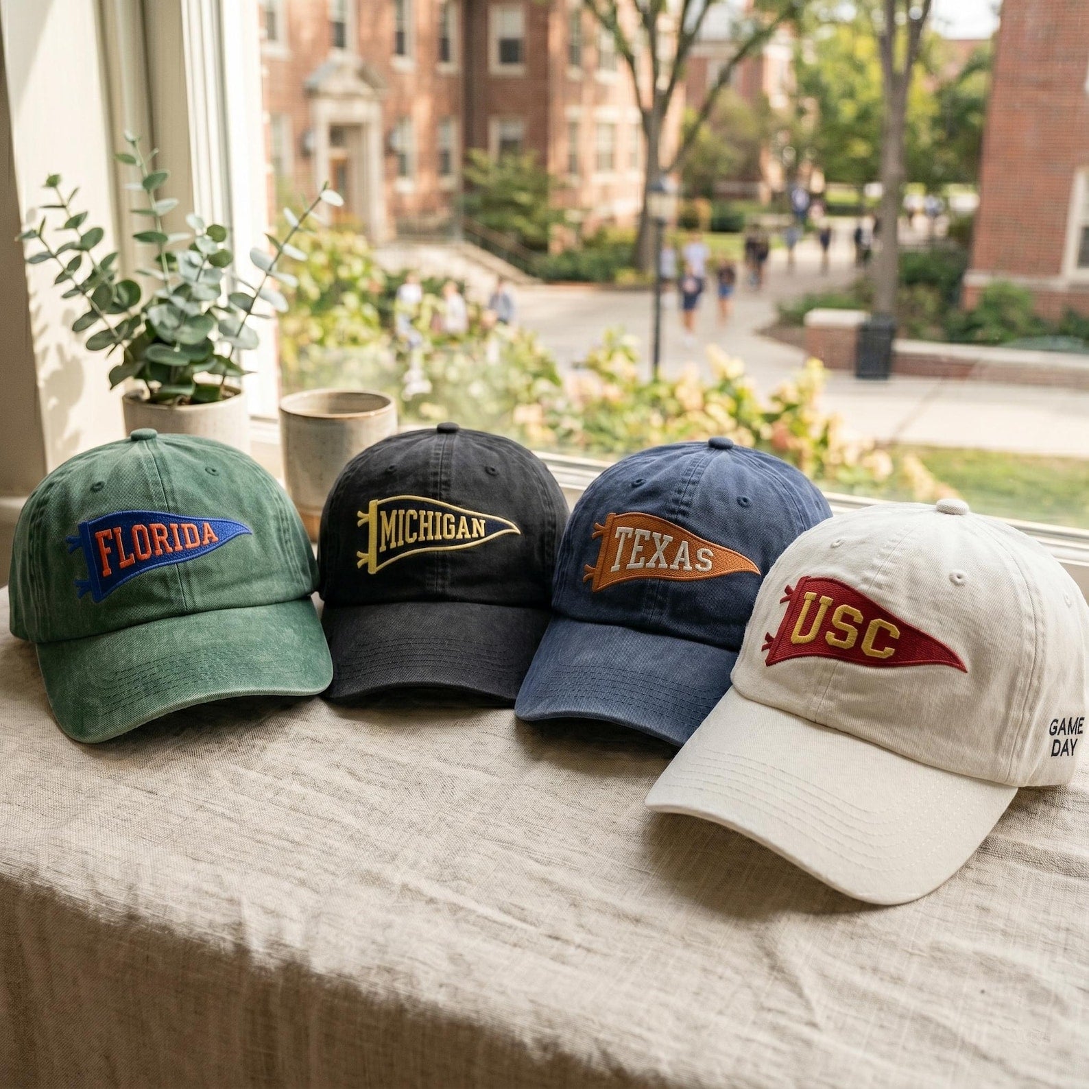 Embroidered Custom Gameday Pennant Hat, Vintage College Football Cap, Custom University Baseball Hat, Personalized Tailgate Apparel