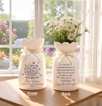 Personalized Retirement Ceramic Flower Vase, Teacher Retirement Gift, Retired Teacher Gift, Retirement Vase Gift, Teacher Appreciation Gift