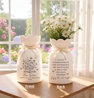 Personalized Retirement Ceramic Flower Vase, Teacher Retirement Gift, Retired Teacher Gift, Retirement Vase Gift, Teacher Appreciation Gift
