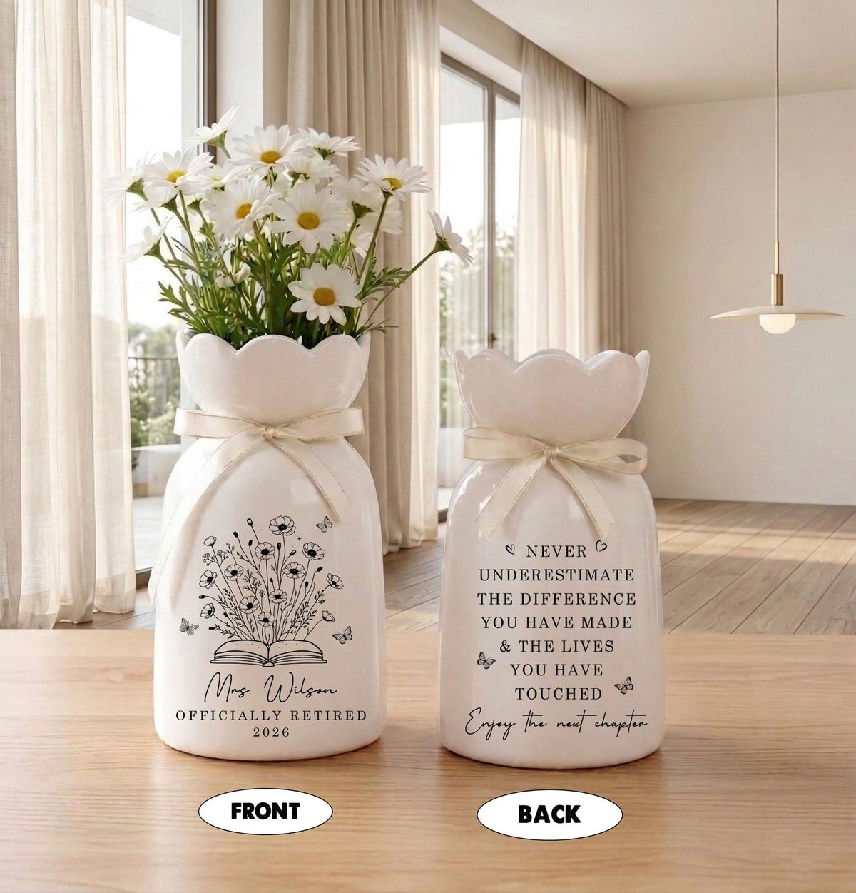 Personalized Retirement Ceramic Flower Vase, Teacher Retirement Gift, Retired Teacher Gift, Retirement Vase Gift, Teacher Appreciation Gift