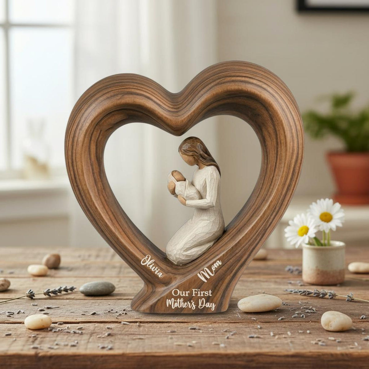 First Mother's Day Wooden Heart Block, Personalized Mom Gift New Mom Gift 1st Mothers Day Present from Baby Keepsake, Mom and Baby Keepsake