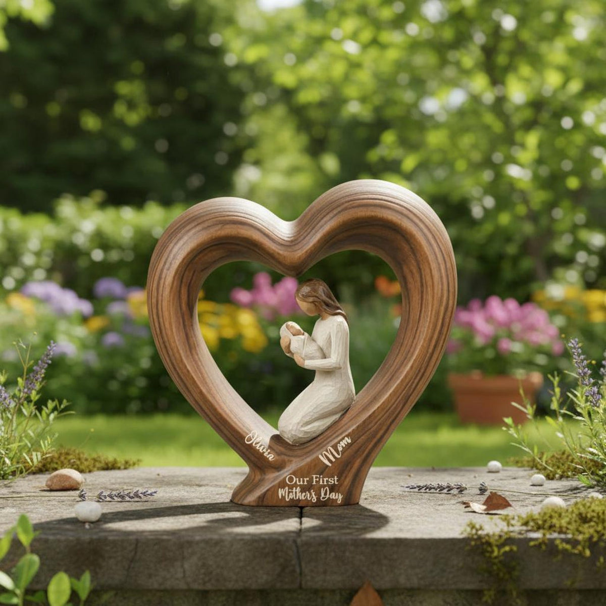 First Mother's Day Wooden Heart Block, Personalized Mom Gift New Mom Gift 1st Mothers Day Present from Baby Keepsake, Mom and Baby Keepsake