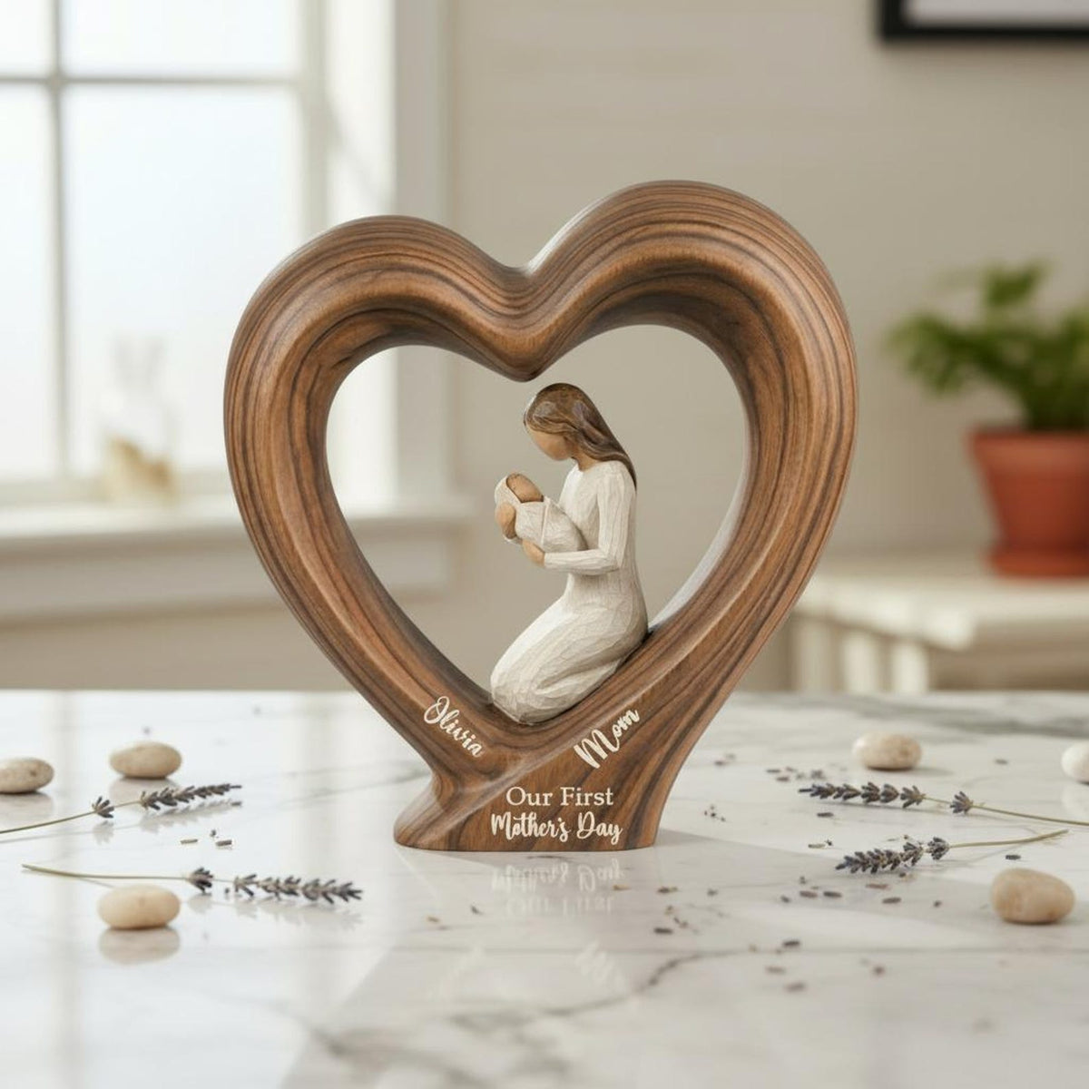First Mother's Day Wooden Heart Block, Personalized Mom Gift New Mom Gift 1st Mothers Day Present from Baby Keepsake, Mom and Baby Keepsake